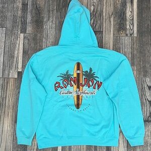 🌊🏄♂️ Vintage RON JON SURF SHOP‎ SURFBOARDS Aqua Hoodie Sweatshirt Sz Lg- GUC